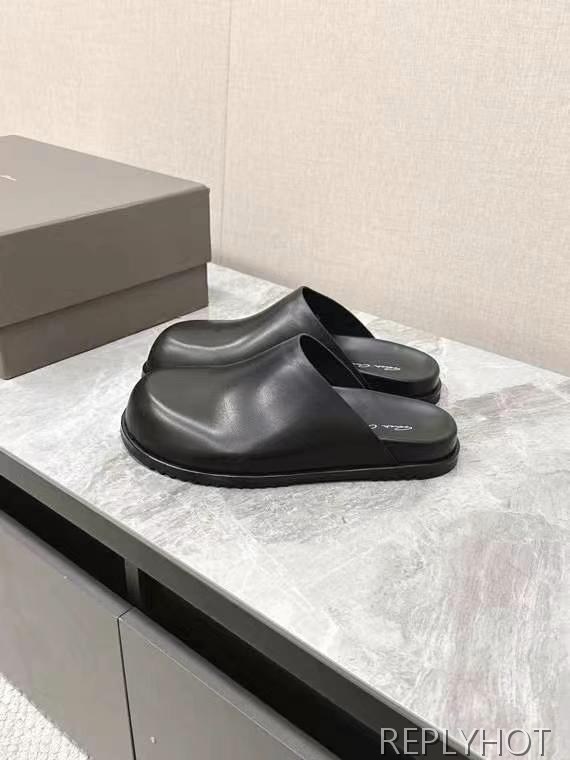 릭오웬스 2025 블랙 레더 할리우드 뮬 샌들 슬리퍼 신발