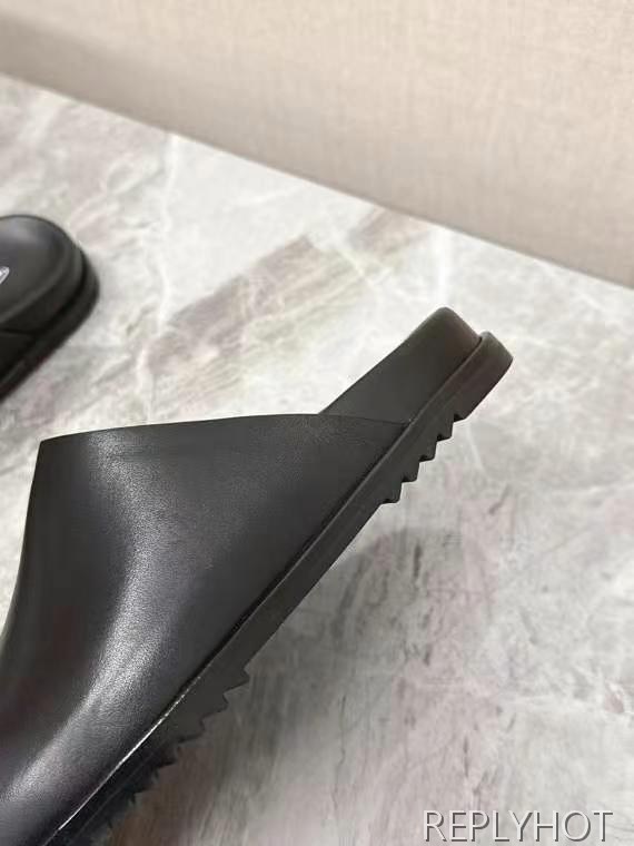 릭오웬스 2025 블랙 레더 할리우드 뮬 샌들 슬리퍼 신발