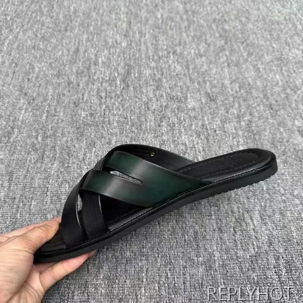 벨루티 2025 브레이드 디테일 시프노스 패턴 가죽 샌들 슬리퍼 신발