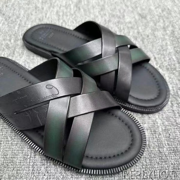 벨루티 2025 브레이드 디테일 시프노스 패턴 가죽 샌들 슬리퍼 신발