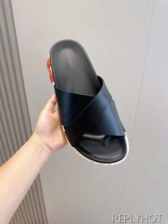 에르메스 2024 INFRA 인프라 레더 슬라이드 샌들 뮬 슬리퍼