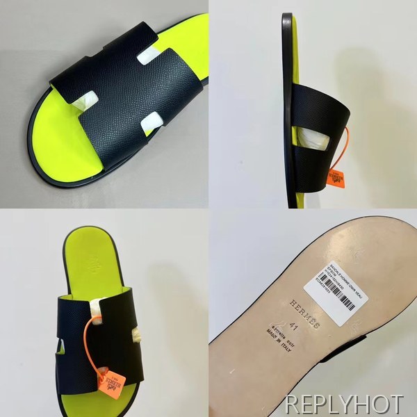 에르메스 2022 투톤 네온그린 블랙 이즈미르 샌들