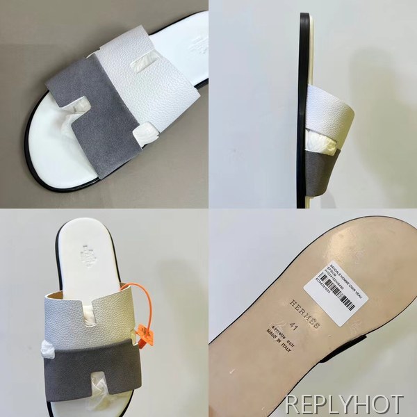 에르메스 2022 투톤 화이트 스웨이드 이즈미르 샌들