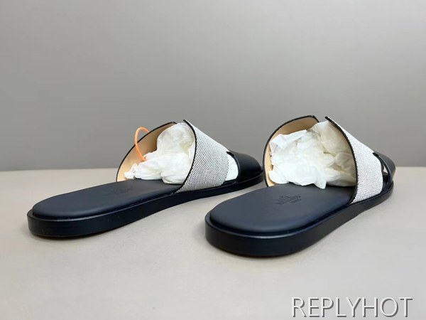 에르메스 2022 투톤 캔버스 블랙 이즈미르 샌들