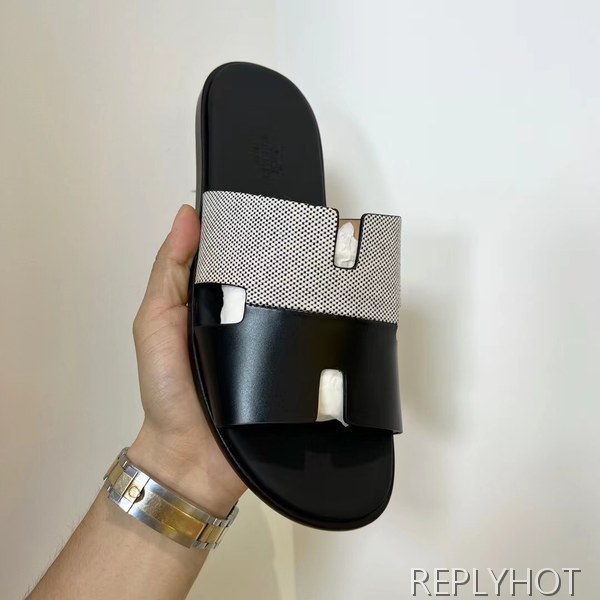 에르메스 2022 투톤 캔버스 블랙 이즈미르 샌들