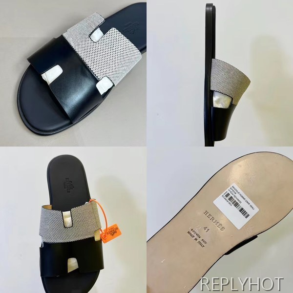 에르메스 2022 투톤 캔버스 블랙 이즈미르 샌들