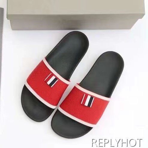 톰브라운 2022 레드 화이트 파이핑 테이프 비치 샌들 슬라이드