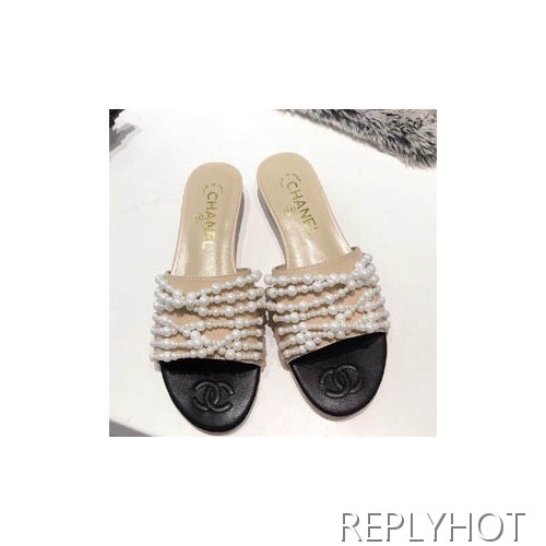 샤넬진주 슬리퍼 베이지