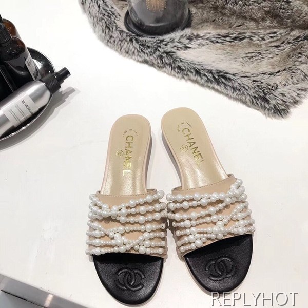 샤넬진주 슬리퍼 베이지