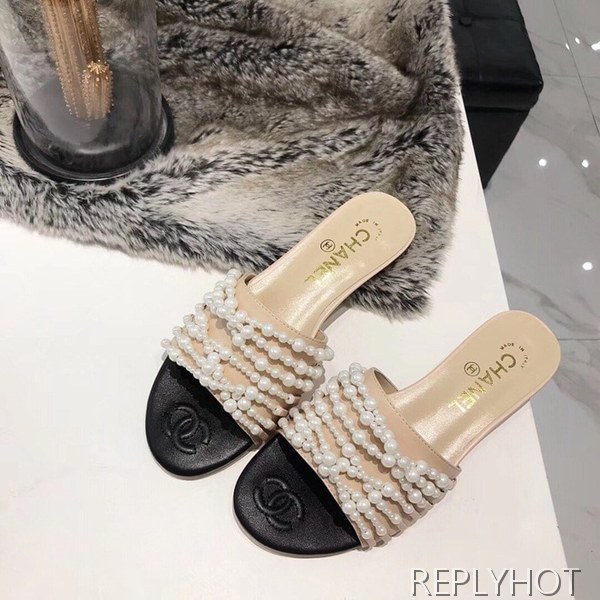 샤넬진주 슬리퍼 베이지