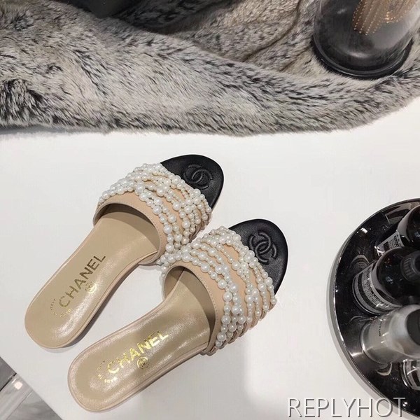 샤넬진주 슬리퍼 베이지