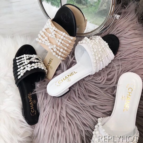 샤넬진주 슬리퍼 베이지