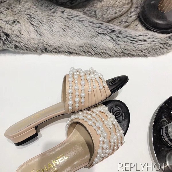 샤넬진주 슬리퍼 베이지