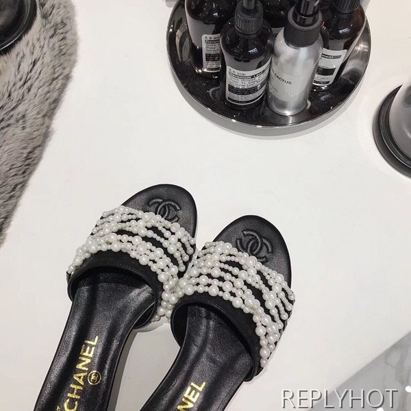 샤넬 진주 슬리퍼 블랙