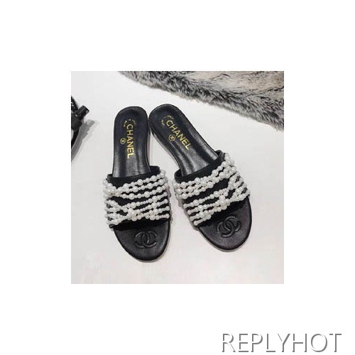 샤넬 진주 슬리퍼 블랙