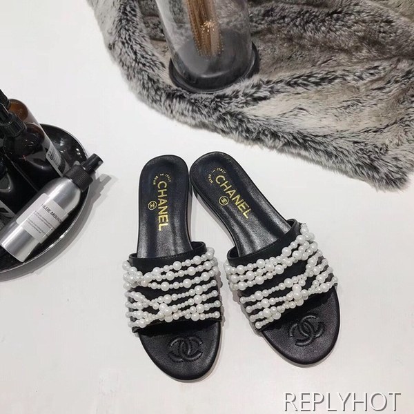 샤넬 진주 슬리퍼 블랙