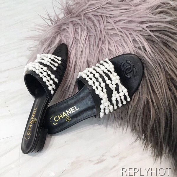 샤넬 진주 슬리퍼 블랙