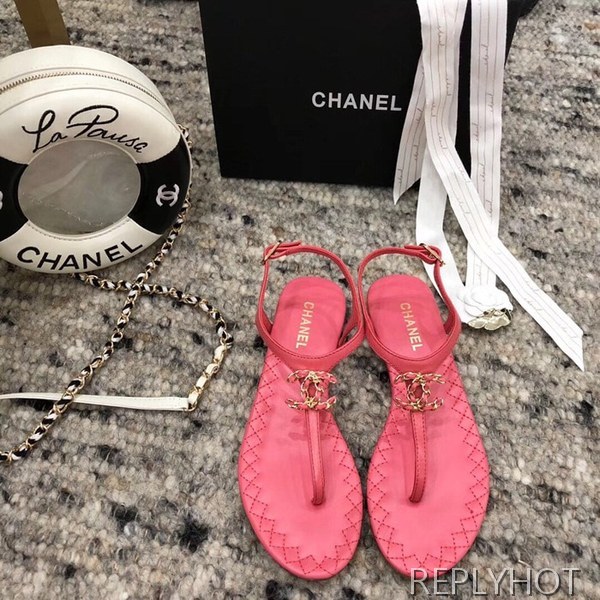 샤넬 cc로고 샌들 핫핑크