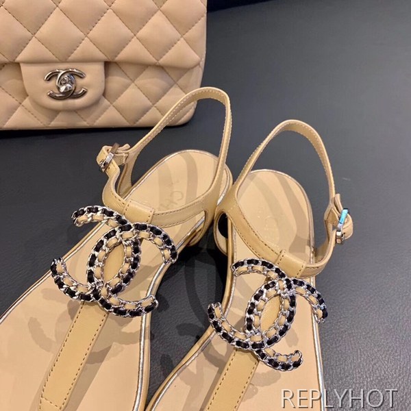 19 샤넬 cc로고 샌들 베이지