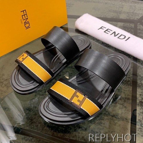 Fendi 2020 Mens Leather & Knit Slipper