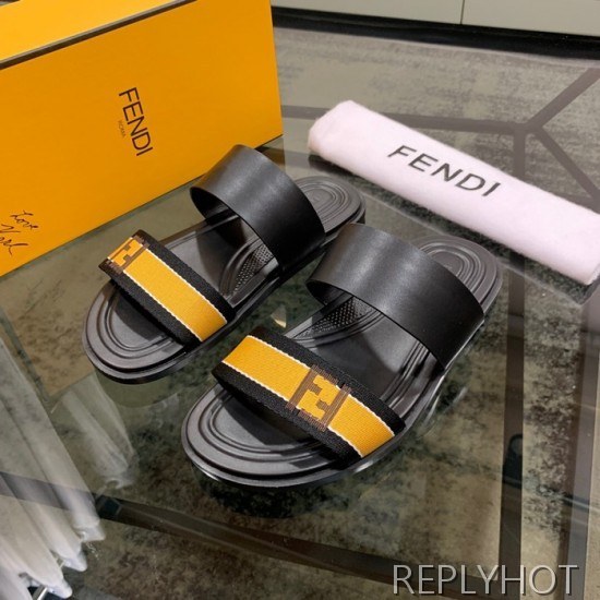 Fendi 2020 Mens Leather & Knit Slipper