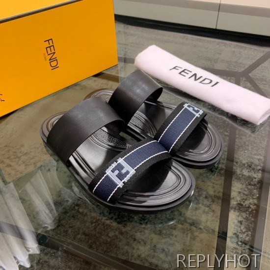 Fendi 2020 Mens Leather & Knit Slipper