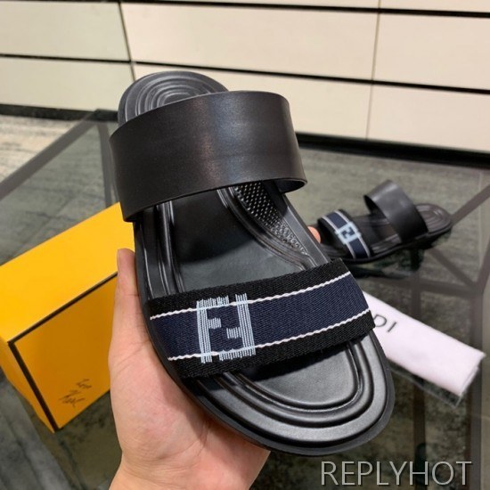 Fendi 2020 Mens Leather & Knit Slipper