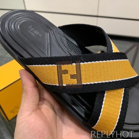 Fendi 2020 Mens Leather & Knit Slipper
