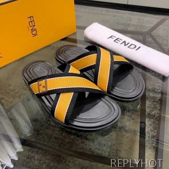 Fendi 2020 Mens Leather & Knit Slipper