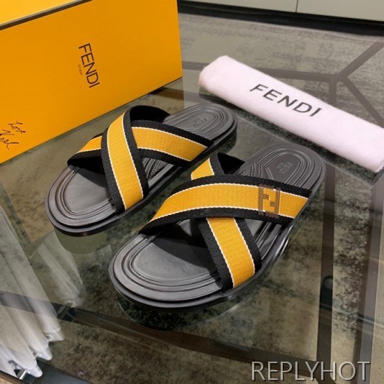 Fendi 2020 Mens Leather & Knit Slipper