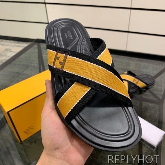 Fendi 2020 Mens Leather & Knit Slipper