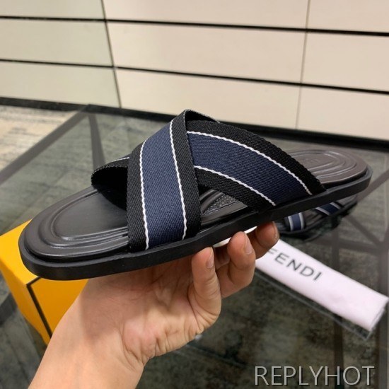 Fendi 2020 Mens Leather & Knit Slipper