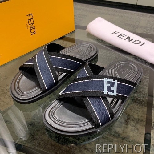Fendi 2020 Mens Leather & Knit Slipper