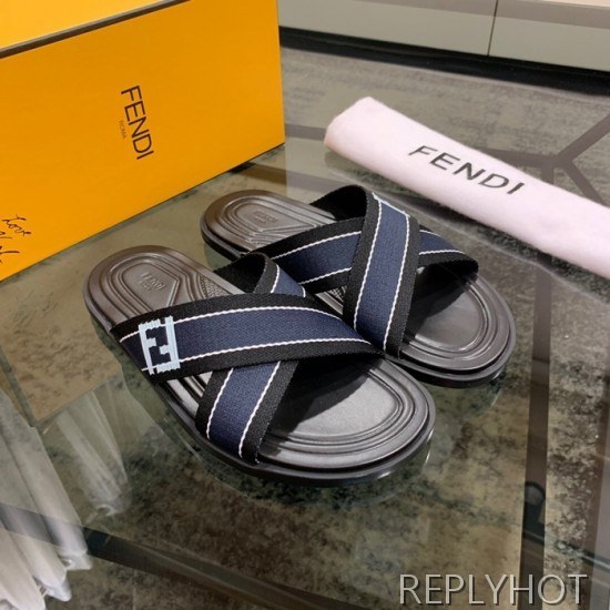 Fendi 2020 Mens Leather & Knit Slipper