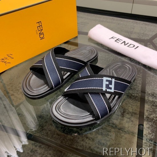 Fendi 2020 Mens Leather & Knit Slipper