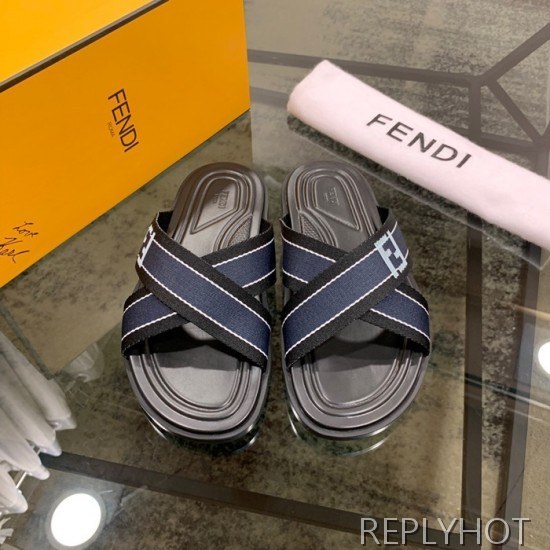 Fendi 2020 Mens Leather & Knit Slipper