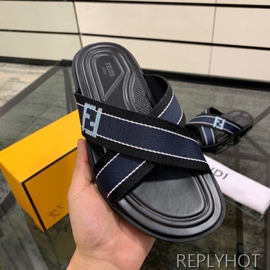 Fendi 2020 Mens Leather & Knit Slipper