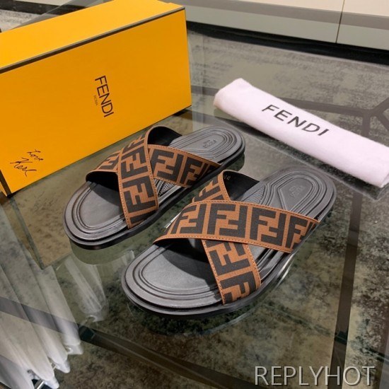 Fendi 2020 Mens Leather & Knit Slipper