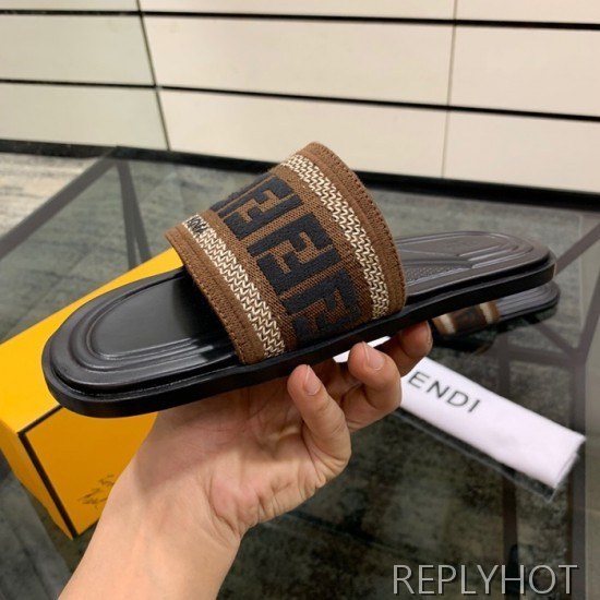 Fendi 2020 Mens Leather & Knit Slipper