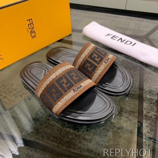 Fendi 2020 Mens Leather & Knit Slipper