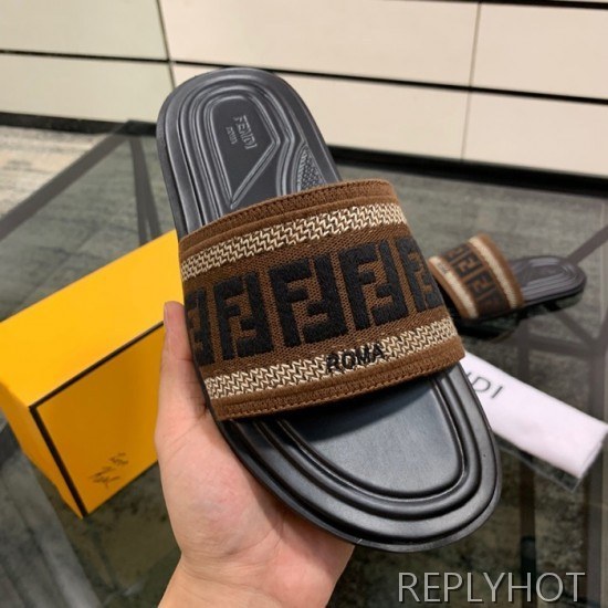 Fendi 2020 Mens Leather & Knit Slipper