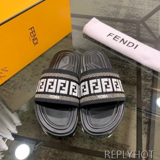 Fendi 2020 Mens Leather & Knit Slipper