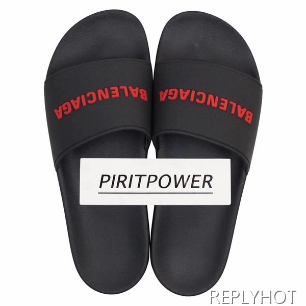 발렌시아가 2020 엠보로고 비치샌들 블랙&레드