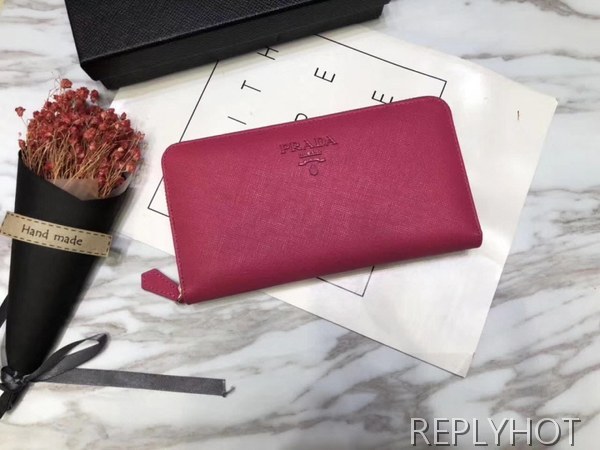 Prada 프라다 여성용 사피아노 지퍼 장지갑 레드,핑크