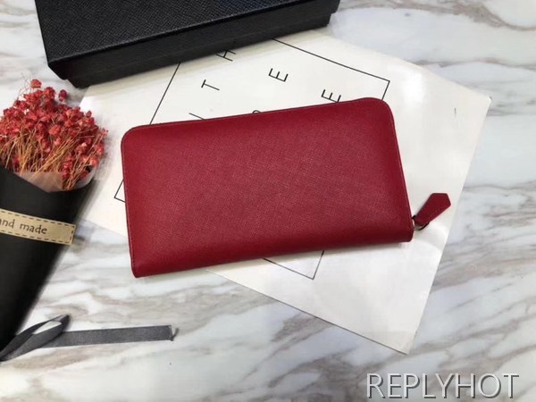 Prada 프라다 여성용 사피아노 지퍼 장지갑 레드,핑크