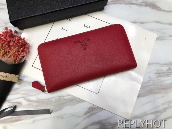 Prada 프라다 여성용 사피아노 지퍼 장지갑 레드,핑크