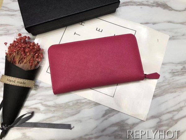 Prada 프라다 여성용 사피아노 지퍼 장지갑 레드,핑크