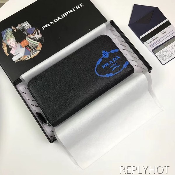 Prada 2020 Saffiano Mens Zip Round Wallet, 2ML317