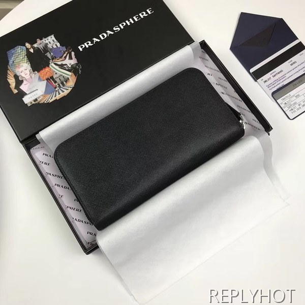 Prada 2020 Saffiano Mens Zip Round Wallet, 2ML317