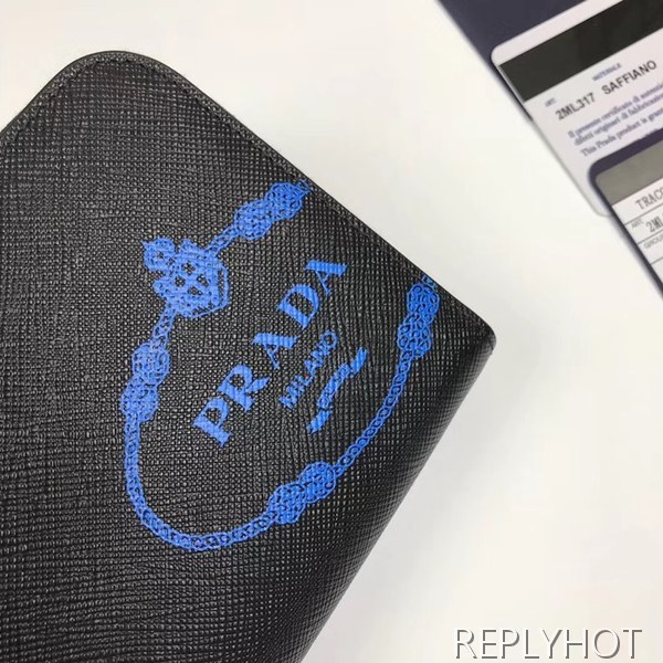 Prada 2020 Saffiano Mens Zip Round Wallet, 2ML317